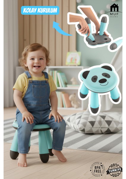 Panda Desenli Renkli Sevimli Çocuk Taburesi Banyo Yükseltici Bebek Çocuk Sandalyesi