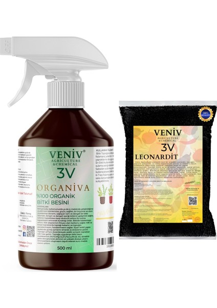 3V Organik Bitki Yetiştirme Seti-Leonardit %45 1 kg + 3V Organiva Organiva Bitki Besini 500