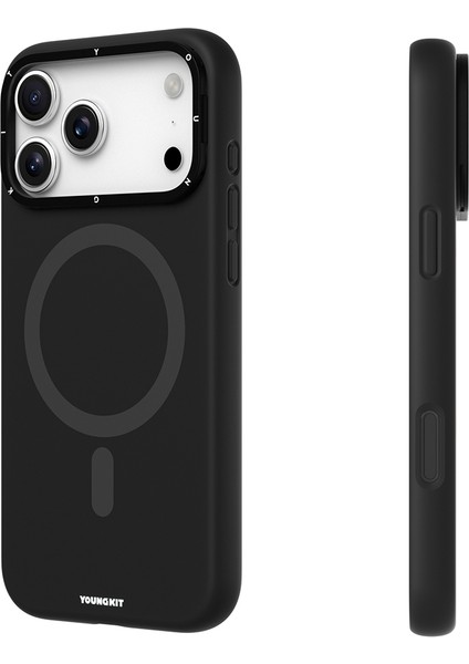 iPhone 17 Pro Max Uyumlu Kılıf M-Safe Özellikli Kamera Standlı Youngkit Gel Cream Serisi Kapak Siyah modelleri