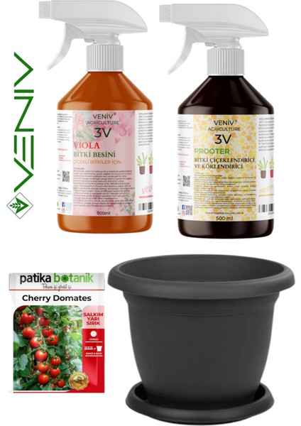Prooter & Viola 2X500 ml Besin + 100 Adet Domates Tohumu + 5l Hasır Saksı Seti
