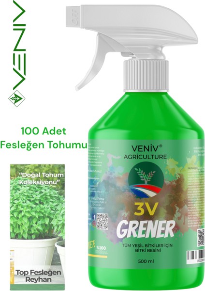 3V Grener 500 ml Bitki Besini + 100 Adet Fesleğen Tohumu – Yoğun Aroma & Yeşil Yapraklar