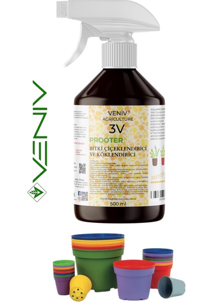 3V Prooter Köklendirici & Çiçeklendirici Bitki Besini (500 Ml) + 10 Adet Fide Yetiştirme Seti
