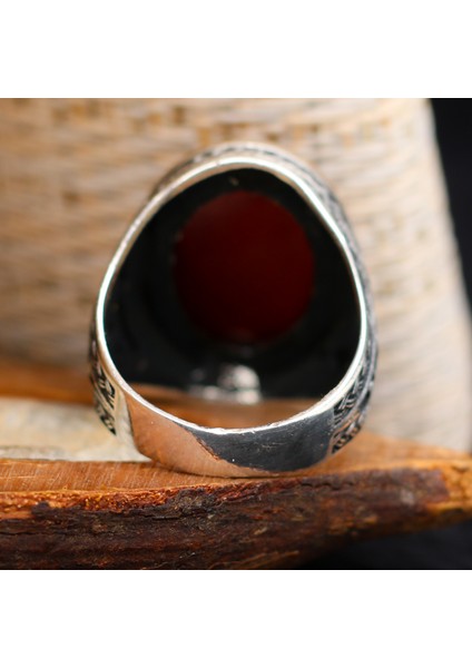 Akik Kırmızı Taşlı 925 Ayar Gümüş Erkek Yüzük modelleri