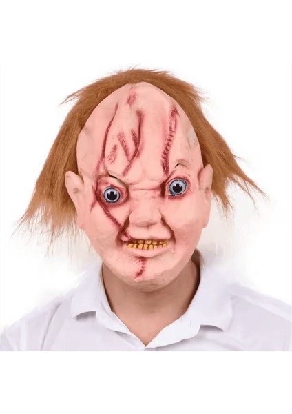 Techmrt Çaki Maskesi Kahverengi Saçlı Lateks Et Chucky Çaki Maskesi