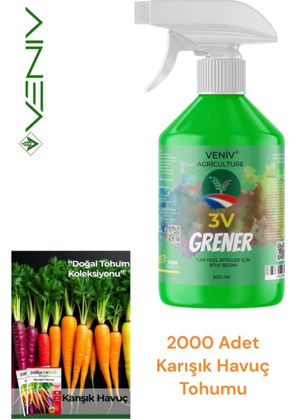 3V Grener 500 ml + 2000 Karışık Havuç Tohumu | Renkli ve Sağlıklı Bahçeler