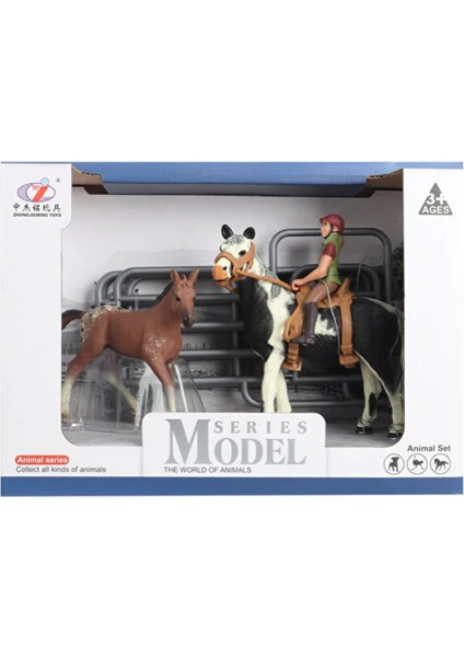 Model Hayvan Seti Jokey At ve Tay Alacalı Kız Erkek Çocuk Oyuncak Eğitici Oyuncaklar