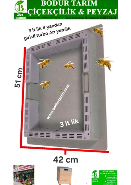 Bodur Tarım Bulancak Kalite Plastik ( 42x51 Cm ) 4 Etrafından Girişli Kovan Üstü Turbo Arı,yemlik