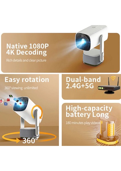 Taşınabilir Powerbankli 4K Destekli 1080P Android Sistemli Sinema Projeksiyon Cihazı fiyatları