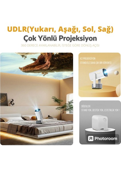 Taşınabilir Powerbankli 4K Destekli 1080P Android Sistemli Sinema Projeksiyon Cihazı indirimleri