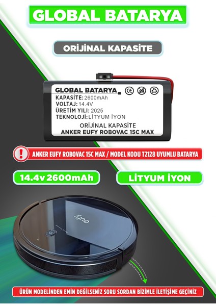 Anker Eufy Robovac 15C Max Uyumlu Akıllı Robot Süpürge Bataryası 14.4V 2600MAH Pil (Orijinal Kapasite)