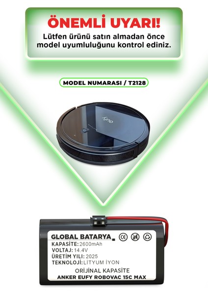 Anker Eufy Robovac 15C Max Uyumlu Akıllı Robot Süpürge Bataryası 14.4V 2600MAH Pil (Orijinal Kapasite) indirimleri