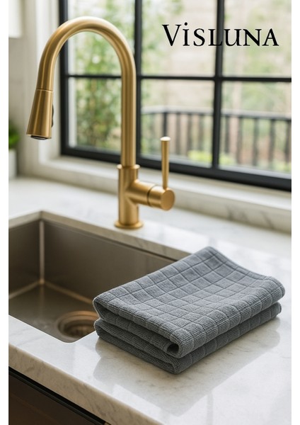 ( 2 Adet ) Mikrofiber Mutfak Temizlik Bezi Süper Emici 40*40'cm Koku Yapmaz Leke Tutmaz ( Gri Renk Kareli )