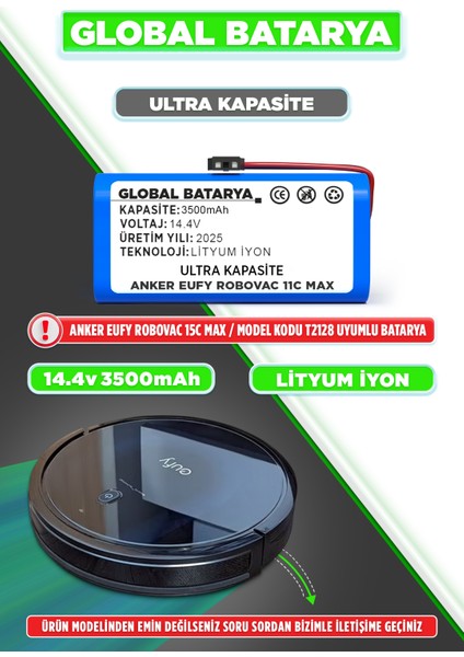 Anker Eufy Robovac 15C Max Uyumlu Akıllı Robot Süpürge Bataryası 14.4V 3500MAH Pil (Ultra Kapasite)