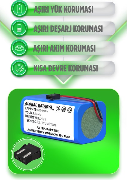 Anker Eufy Robovac 15C Max Uyumlu Akıllı Robot Süpürge Bataryası 14.4V 3500MAH Pil (Ultra Kapasite) fiyatları