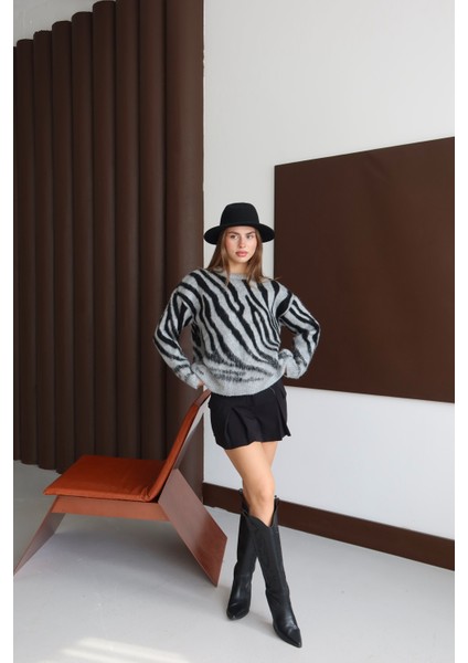 Kadın Zebra Desen Triko Kazak indirimleri