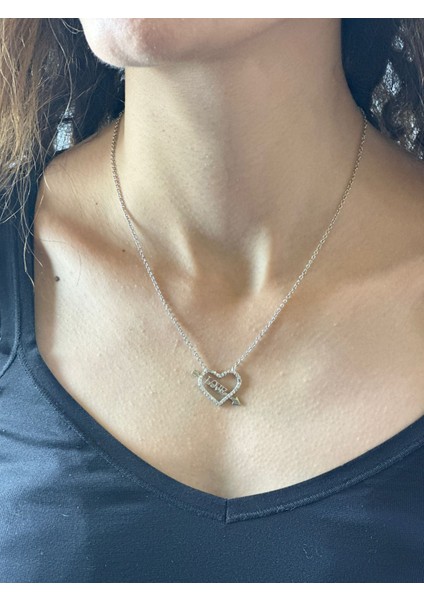 Çelik Zirkon Taşlı Kalp Kadın Kolye 20 cm