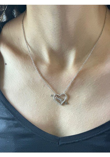 Çelik Zirkon Taşlı Kalp Kadın Kolye 20 cm modelleri