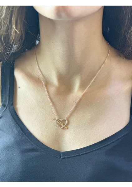 Çelik Zirkon Taşlı Kalp Kadın Kolye 20 cm