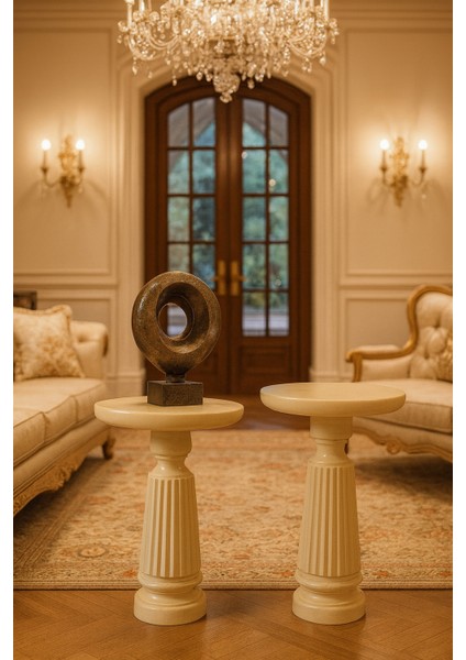 Krem Renk Masif Ahşap Yan Sehpa Seti – 2'li Modern Zigon Fiskos modelleri