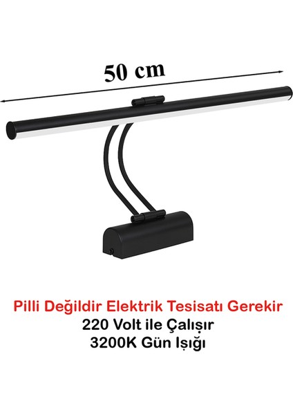 Flüt LED Aplik 50 cm 3200K Gün Işığı | Modern Duvar Aydınlatma | Enerji Tasarruflu Banyo, Tablo ve Çalışma Masası Lambası (Siyah)