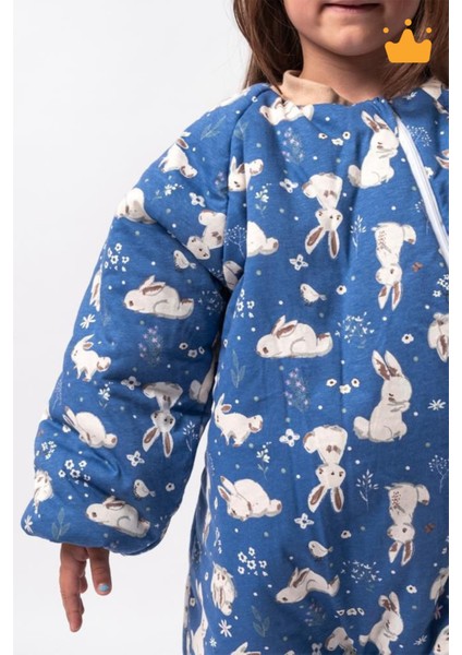 2-8 Yaş 2.5 Tog Kalın Elyaf Dolgulu Premium Kalite Unisex Çocuk Uyku Tulumu Lacivert Tavşan 23504 modelleri