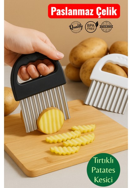 Patates Dilimleyici Pratik Şekilli Patates Kesici Tırtıklı Patates Kesici Dayanıklı Paslanmaz Çelik - 1 Adet