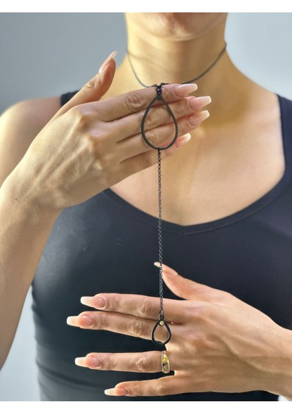 Siyah Damla Unisex Kolye 26 cm