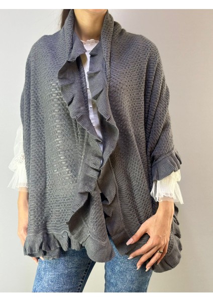 Triko Desenli Fırfırlı Kadı Şal 160X75 cm