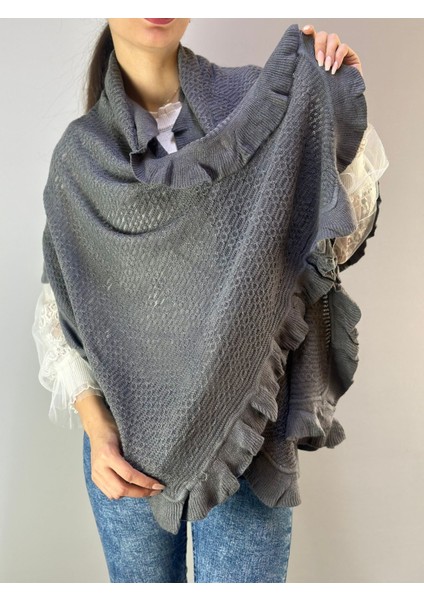 Triko Desenli Fırfırlı Kadı Şal 160X75 cm modelleri