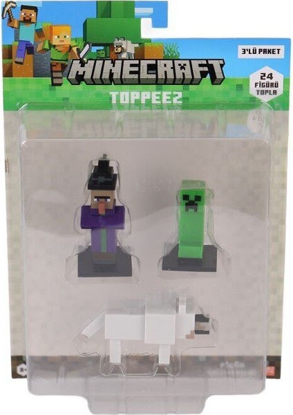 Pmı MC2020 Minecraft 3D Figür Toppeez 3lü Set Kız Erkek Çocuk Oyuncak Eğitici Oyuncaklar