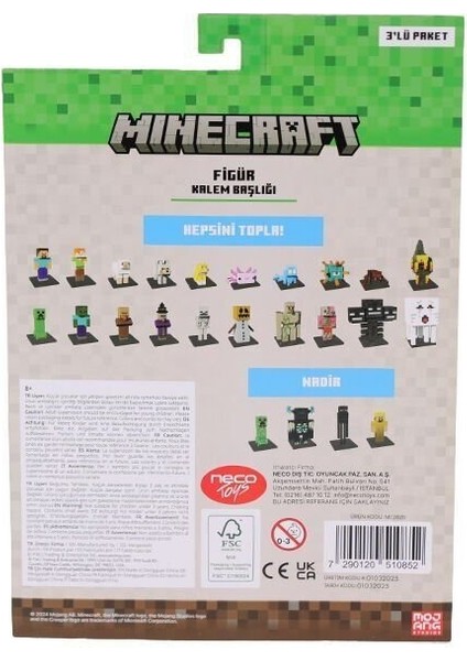 Pmı MC2020 Minecraft 3D Figür Toppeez 3lü Set Kız Erkek Çocuk Oyuncak Eğitici Oyuncaklar modelleri