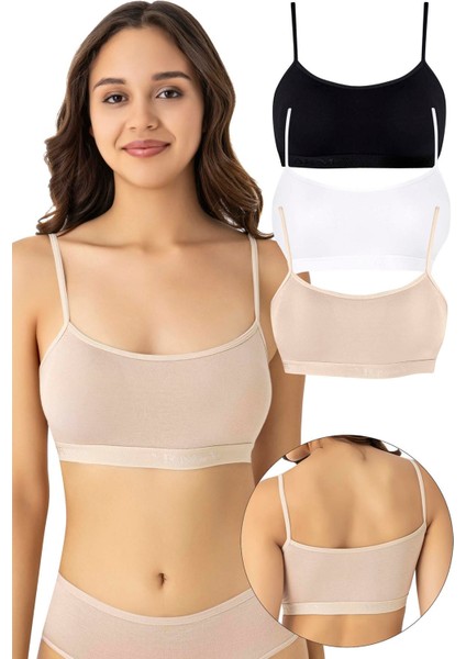 Kadın Bambu Ip Askılı Çıkarılabilir Pedli Büstiyer Renkli 3'lü Paket