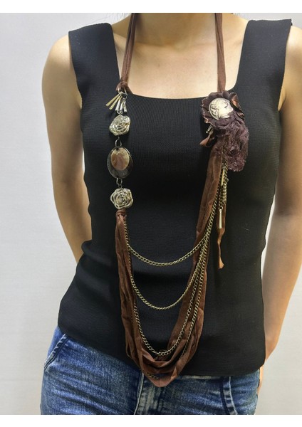 Kahverengi Zincir Madalyon Tasarım Kadın Kolye fiyatları