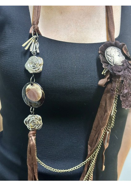 Kahverengi Zincir Madalyon Tasarım Kadın Kolye modelleri