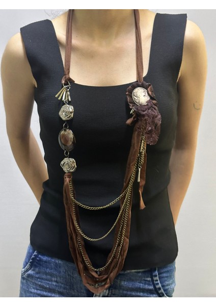 Kahverengi Zincir Madalyon Tasarım Kadın Kolye fırsatları