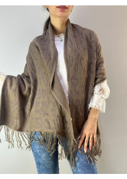 Triko Yumuşak Desenli Püsküllü Kadın Şal 170X65 cm