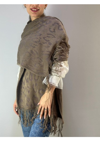 Triko Yumuşak Desenli Püsküllü Kadın Şal 170X65 cm modelleri