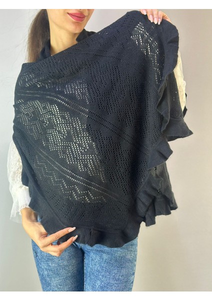 Triko Desenli Fırfırlı Kadı Şal 160X75 cm modelleri