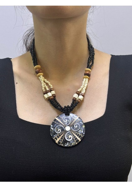 Sedef Taş Işleme Boncuklu Tasarım Kadın Kolye 21 cm modelleri