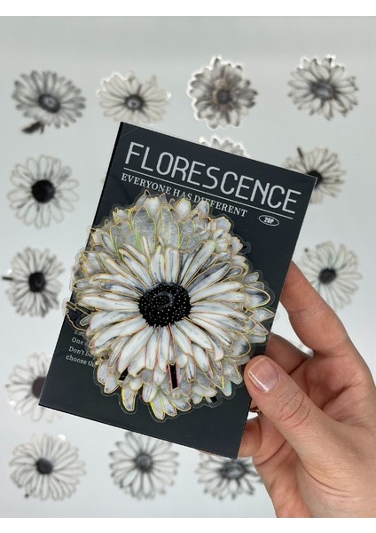 Florescence Altın Yaldızlı Siyah-Beyaz Özel Tasarım Papatya Sticker Seti/20 Adet/etiket/çıkartma