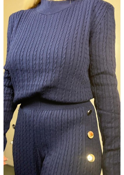 Gold Düğme Detaylı Triko Kadın Laciver Alt Üst Takım modelleri