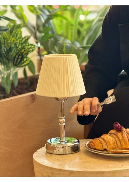 Krem Süet Kadife Kablosuz Şarjlı Masa Lambası - Alt Uzun Gümüş fiyatları