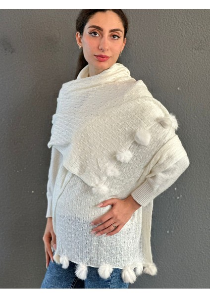 Ponponlu Triko Kadın Fular Şal 170X75 cm