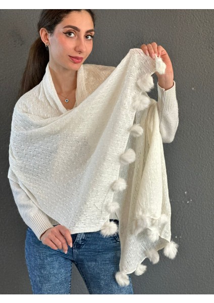 Ponponlu Triko Kadın Fular Şal 170X75 cm fiyatları