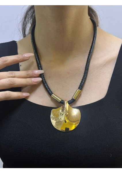 Altın Sarısı Deri Kayışlı Kadın Kolye 20 cm modelleri