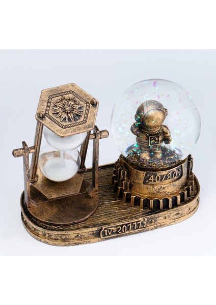 Astronot Temalı Işıklı Retro Kar Küresi & Kum Saati Dekoratif Masaüstü Biblo Ev Ofis Hediyelik Obje modelleri