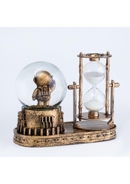 Astronot Temalı Işıklı Retro Kar Küresi & Kum Saati Dekoratif Masaüstü Biblo Ev Ofis Hediyelik Obje indirimleri