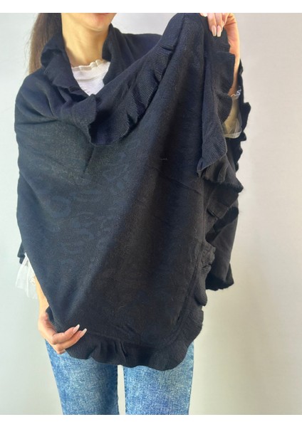 Siyah Fırfırlı Triko Yumuşak Kadın Şal 170X75 cm modelleri