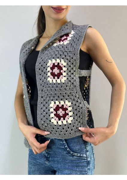 El Örgüsü Motifli Gri Kadın Yelek fiyatları