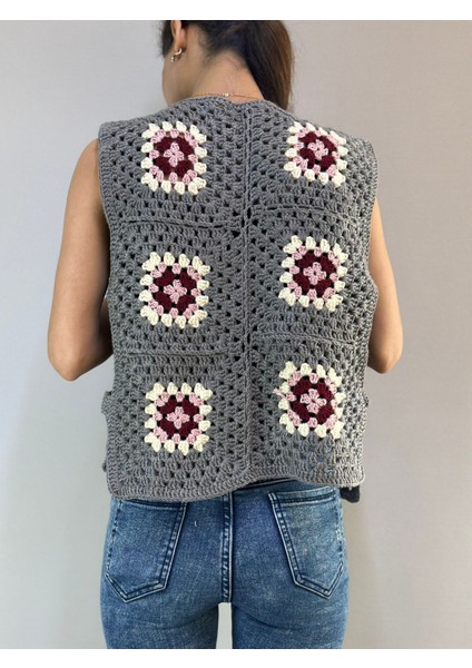 El Örgüsü Motifli Gri Kadın Yelek fırsatları